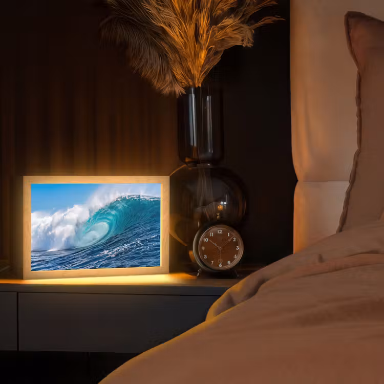 Golf - Oceaan - Water - Dynamisch - Blauw Light Box met kabel (Tafellamp) klein -sfeer1