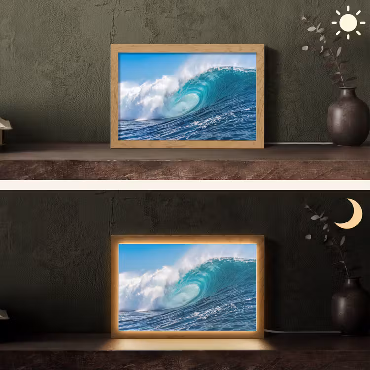 Golf - Oceaan - Water - Dynamisch - Blauw Light Box met kabel (Tafellamp) klein -sfeer3