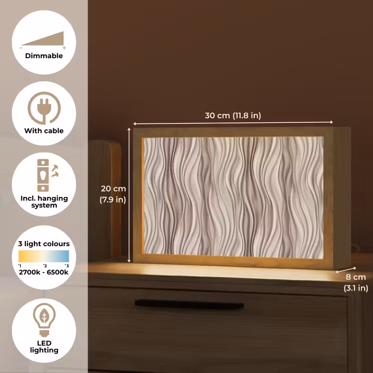 Golven - 3D - Crème Light Box met kabel (Tafellamp) klein 924 -USP_EN