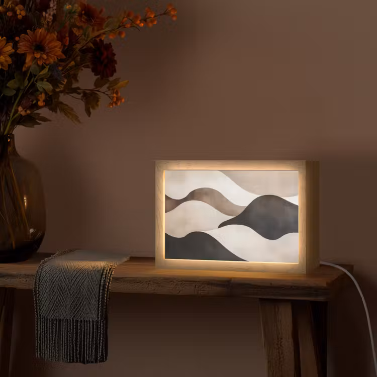 Golven - Abstract - Beige Light Box met kabel (Tafellamp) klein -sfeer4