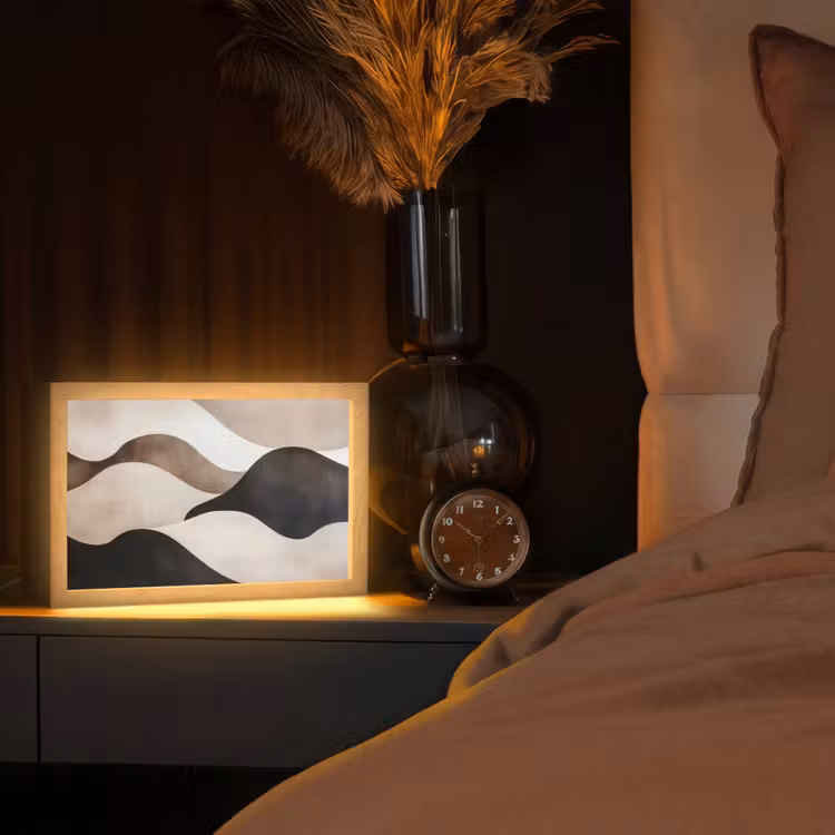 Golven - Abstract - Beige Light Box met kabel (Tafellamp) klein -sfeer1