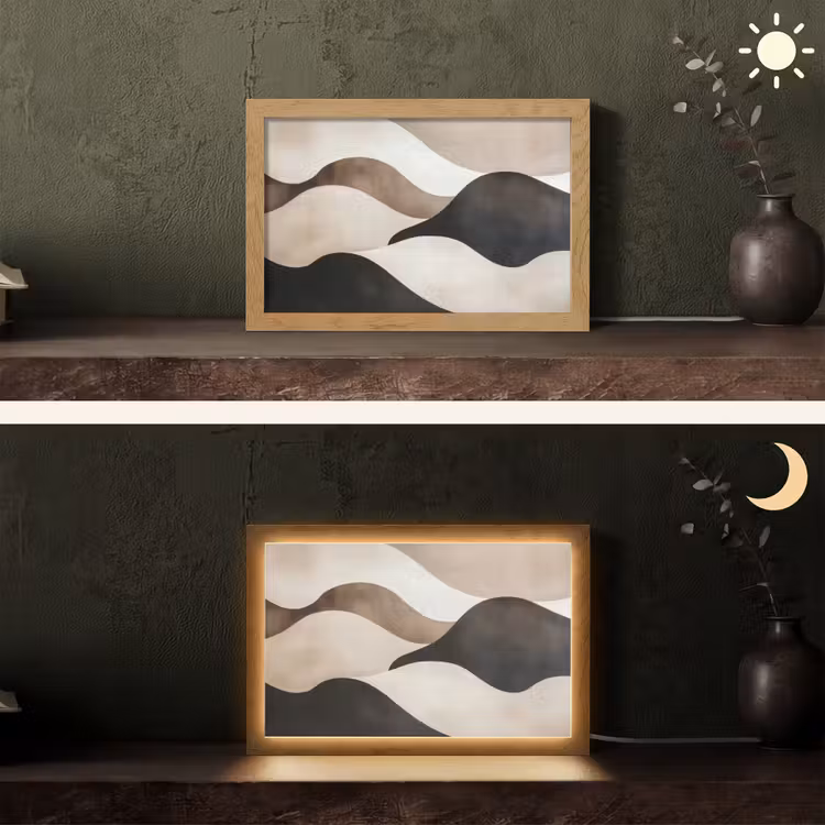Golven - Abstract - Beige Light Box met kabel (Tafellamp) klein -sfeer3