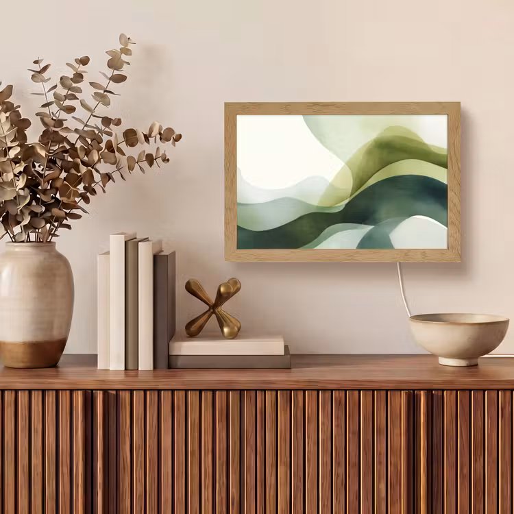 Golven - Abstract - Lichtgroen - Sierlijk Light Box met kabel (Tafellamp) klein -sfeer2