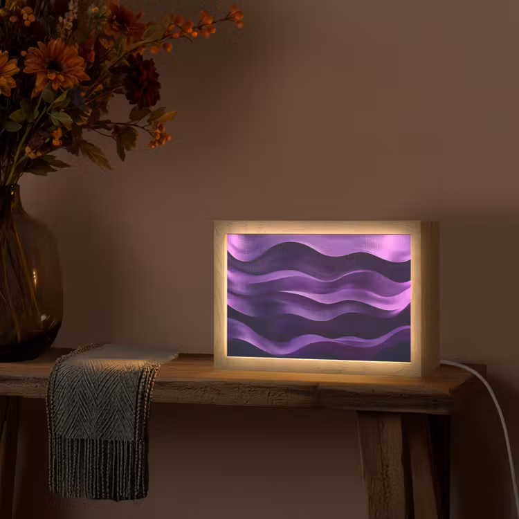 Golven - Abstract - Paars Light Box met kabel (Tafellamp) klein -sfeer4