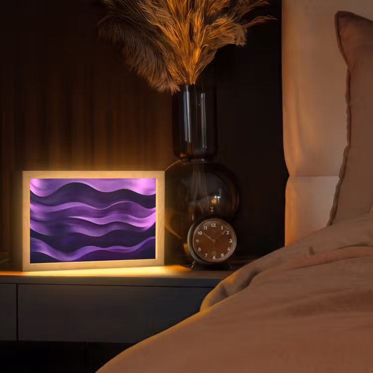 Golven - Abstract - Paars Light Box met kabel (Tafellamp) klein -sfeer1