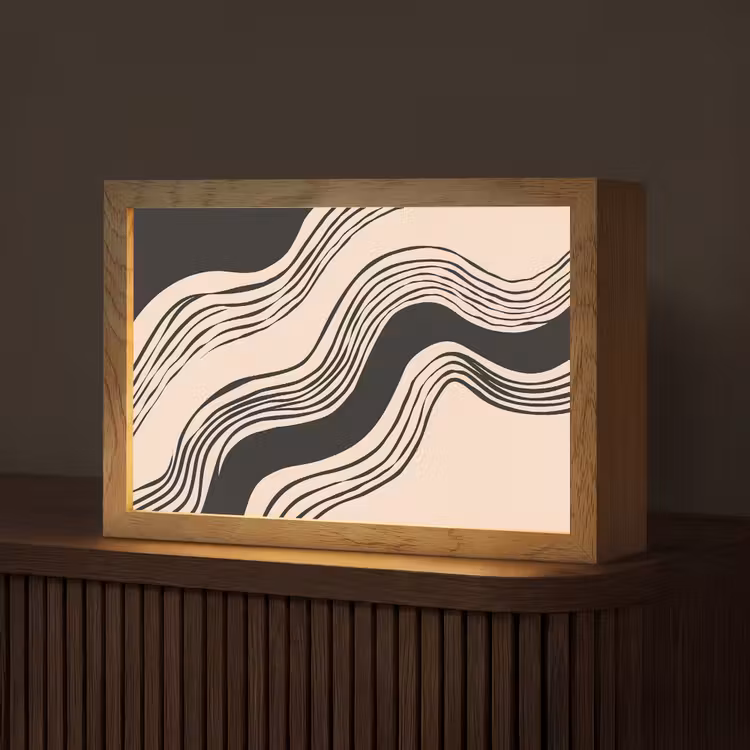 Golven - Zwart - Zandkleur Light Box met kabel (Tafellamp) klein -z3d_website