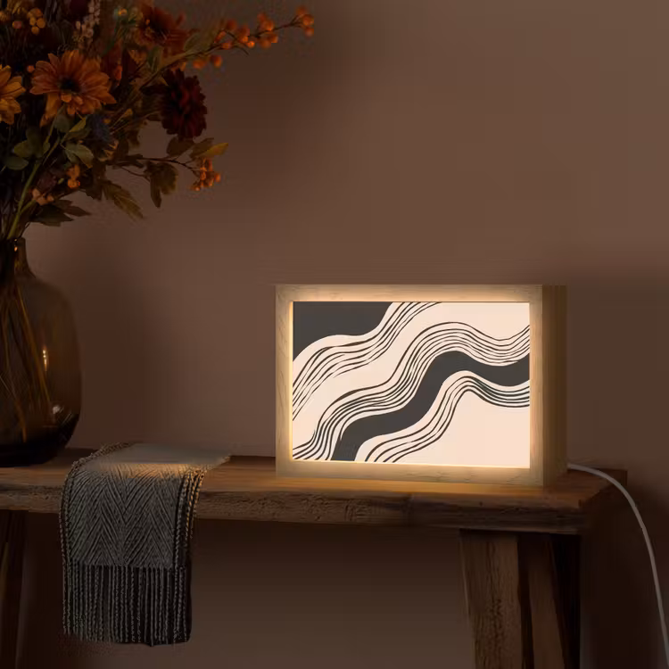 Golven - Zwart - Zandkleur Light Box met kabel (Tafellamp) klein -sfeer4