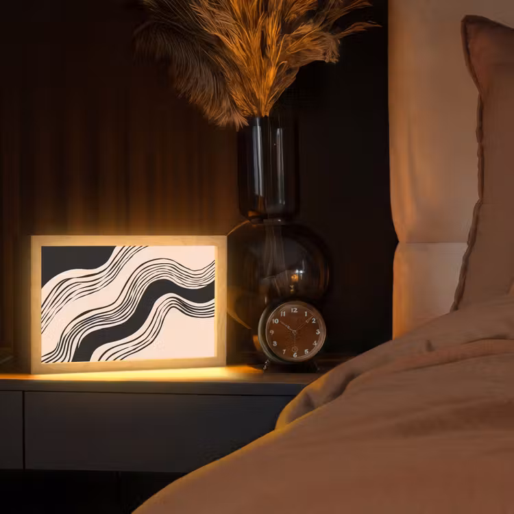 Golven - Zwart - Zandkleur Light Box met kabel (Tafellamp) klein -sfeer1