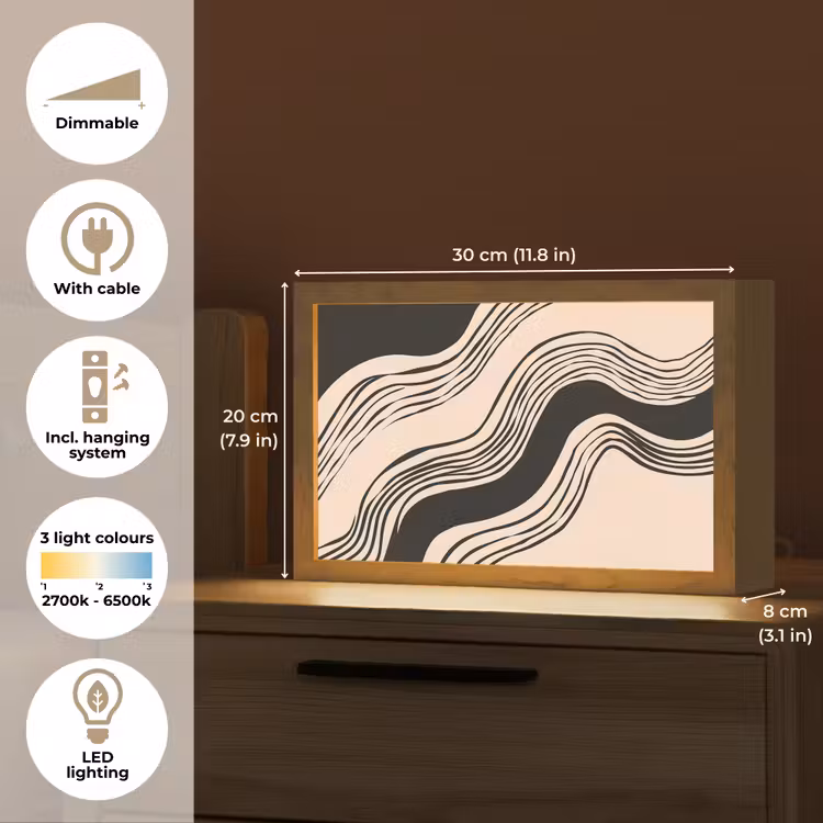 Golven - Zwart - Zandkleur Light Box met kabel (Tafellamp) klein -USP_EN