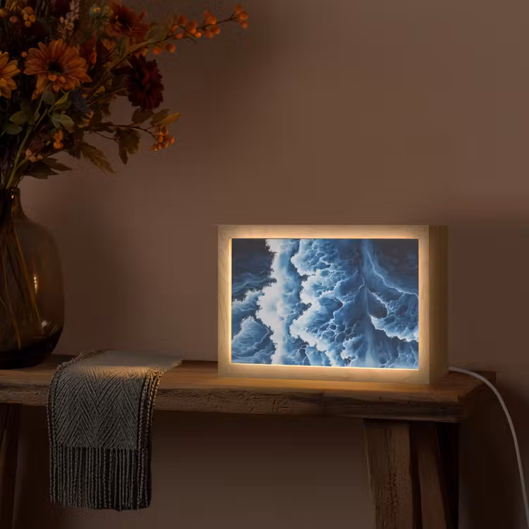 Golven - Blauw - Schuim Light Box met kabel (Tafellamp) klein -sfeer4