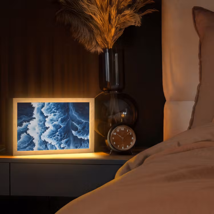 Golven - Blauw - Schuim Light Box met kabel (Tafellamp) klein -sfeer1