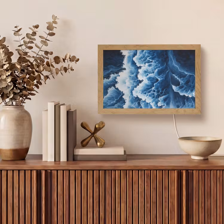 Golven - Blauw - Schuim Light Box met kabel (Tafellamp) klein -sfeer2