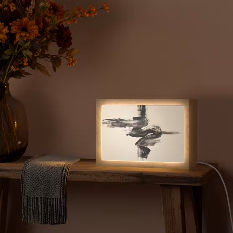Golven - Penseelstreken - Beige - Minimalistisch Light Box met kabel (Tafellamp) klein -sfeer4