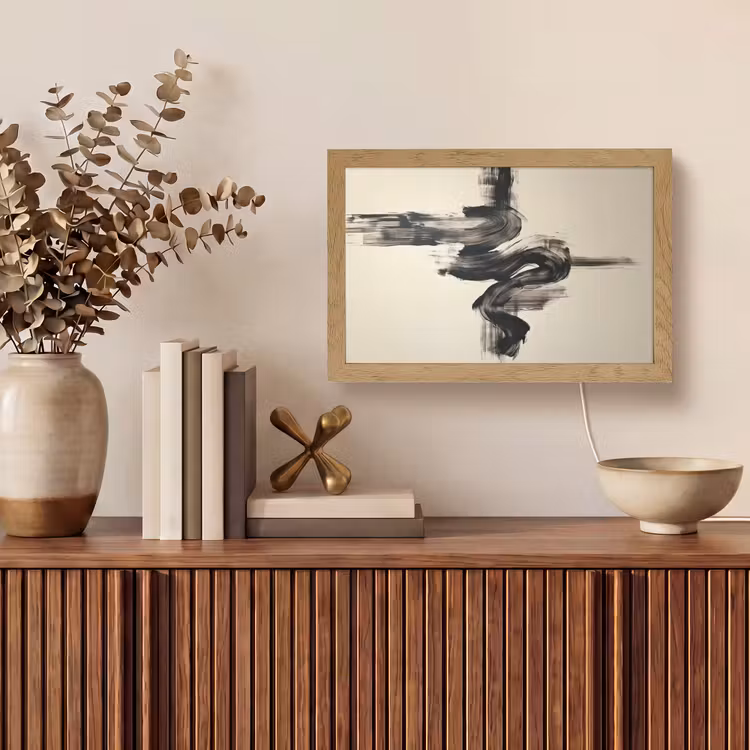 Golven - Penseelstreken - Beige - Minimalistisch Light Box met kabel (Tafellamp) klein -sfeer2