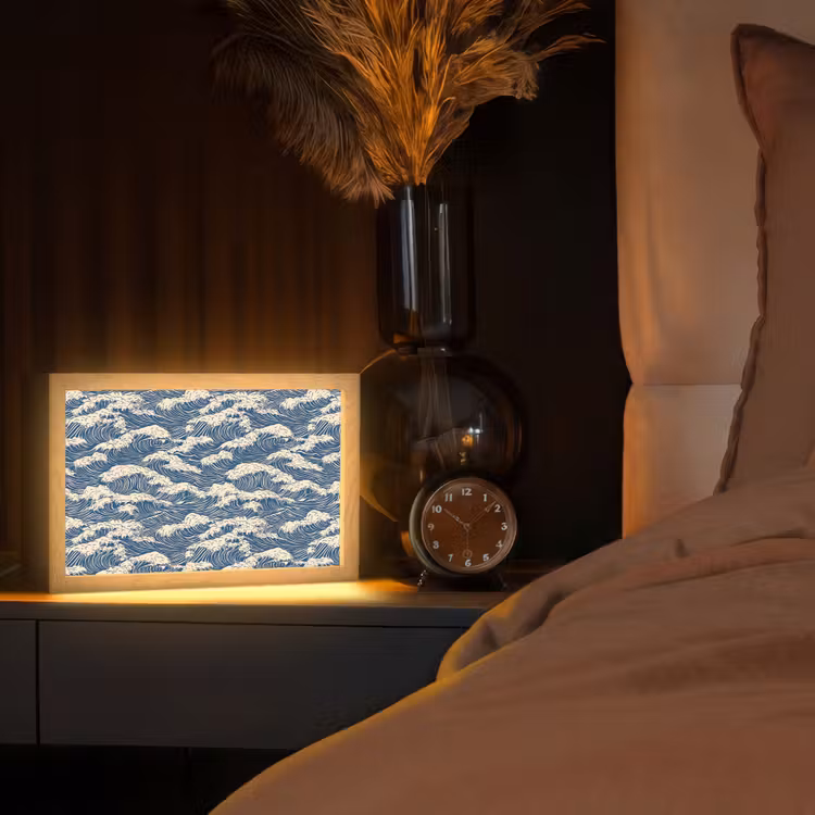 Golven - Klassiek - Blauw Light Box met kabel (Tafellamp) klein 924 -sfeer1