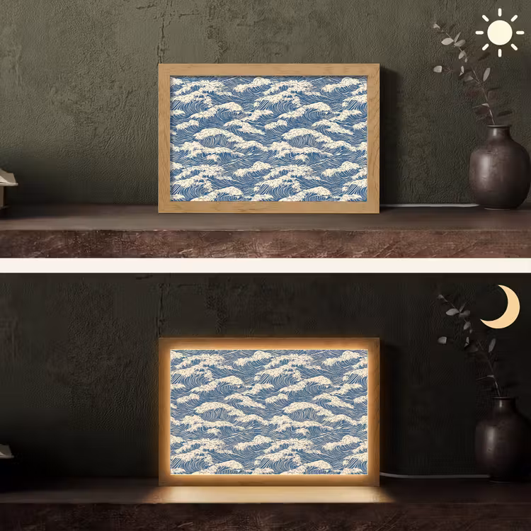 Golven - Klassiek - Blauw Light Box met kabel (Tafellamp) klein 924 -sfeer3