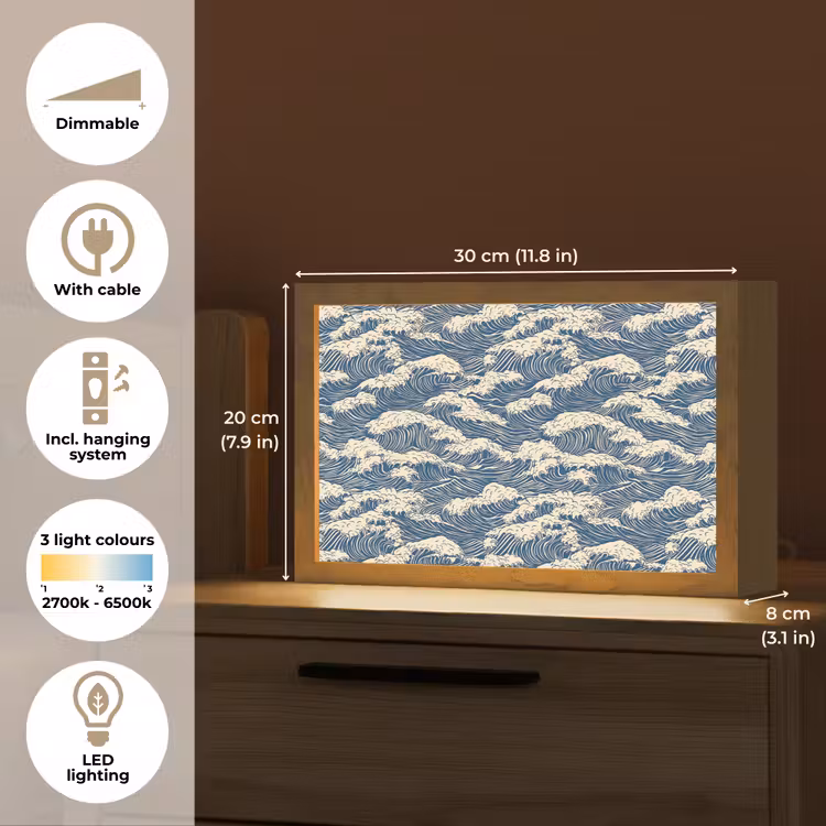 Golven - Klassiek - Blauw Light Box met kabel (Tafellamp) klein 924 -USP_EN