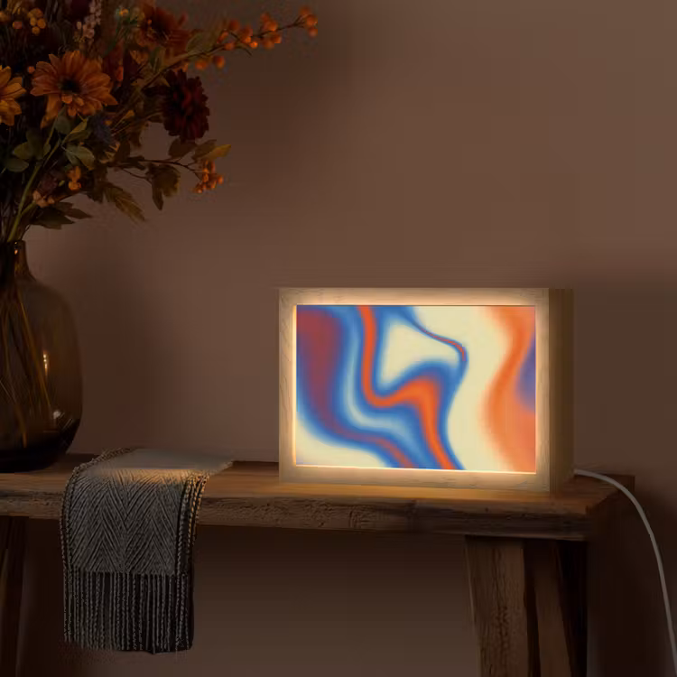 Golven - Kleurrijk - Abstract Light Box met kabel (Tafellamp) klein -sfeer4