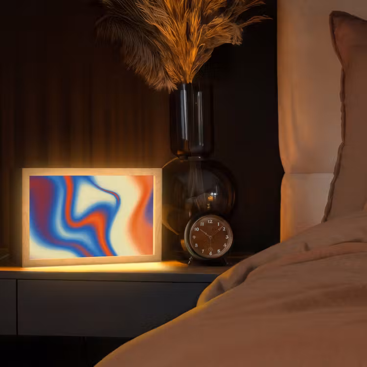 Golven - Kleurrijk - Abstract Light Box met kabel (Tafellamp) klein -sfeer1