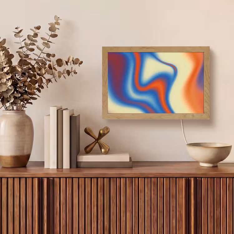 Golven - Kleurrijk - Abstract Light Box met kabel (Tafellamp) klein -sfeer2