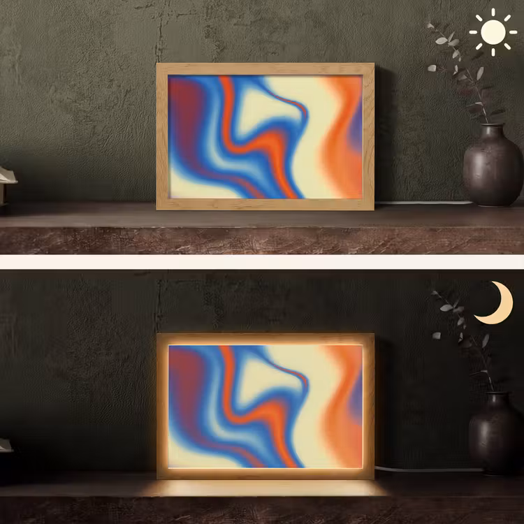 Golven - Kleurrijk - Abstract Light Box met kabel (Tafellamp) klein -sfeer3