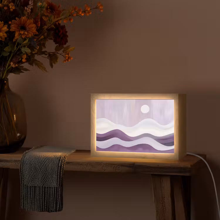 Golven - Heuvels - Abstract - Paars Light Box met kabel (Tafellamp) klein -sfeer4