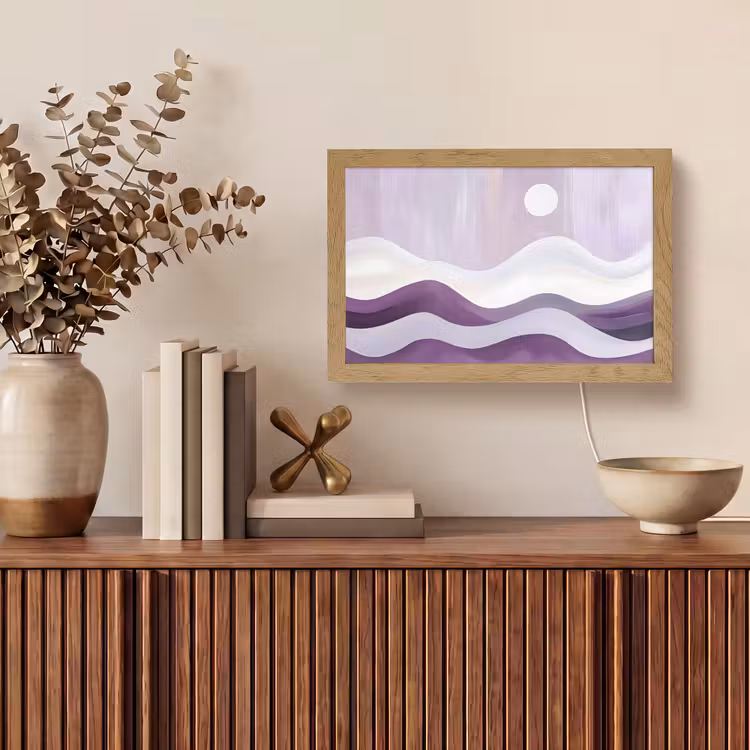 Golven - Heuvels - Abstract - Paars Light Box met kabel (Tafellamp) klein -sfeer2