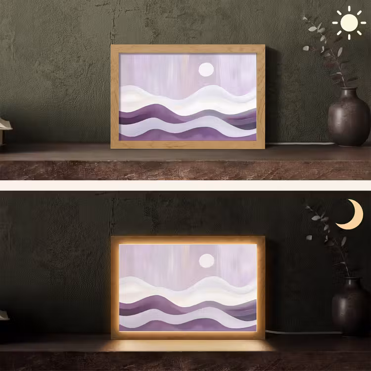 Golven - Heuvels - Abstract - Paars Light Box met kabel (Tafellamp) klein -sfeer3