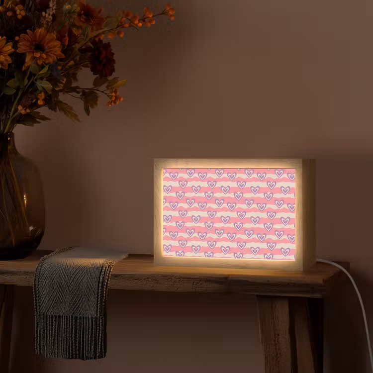 Golven - Patroon - Hartjes - Retro Light Box met kabel (Tafellamp) klein 924 -sfeer4