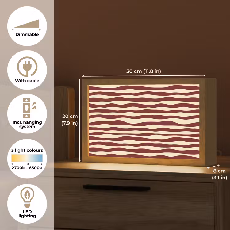 Golven - Rood - Patroon - Crème Light Box met kabel (Tafellamp) klein 924 -USP_EN