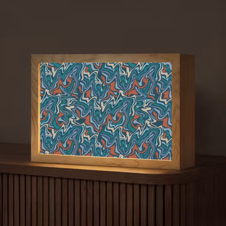 Golven - Retro - Blauw - Patroon Light Box met kabel (Tafellamp) klein 924 -z3d_website
