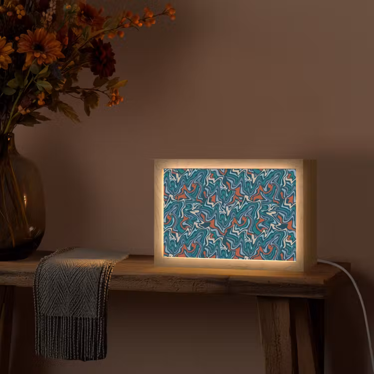 Golven - Retro - Blauw - Patroon Light Box met kabel (Tafellamp) klein 924 -sfeer4