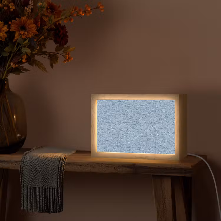 Golven - Ritmisch - Blauw Light Box met kabel (Tafellamp) klein 924 -sfeer4