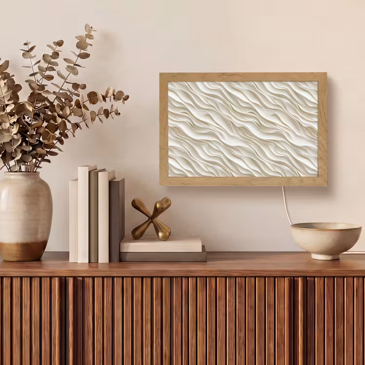 Golven - Wit - Minimalistisch Light Box met kabel (Tafellamp) klein 924 -sfeer2
