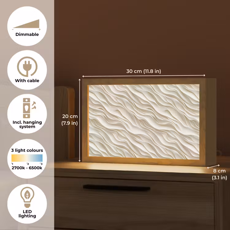 Golven - Wit - Minimalistisch Light Box met kabel (Tafellamp) klein 924 -USP_EN