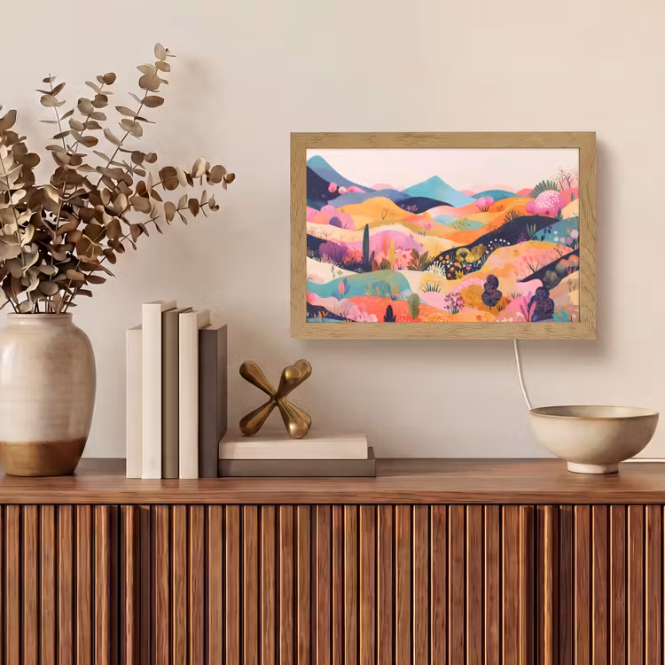 Golvende heuvels - Abstracte planten - Dromerig Light Box met kabel (Tafellamp) klein -sfeer2