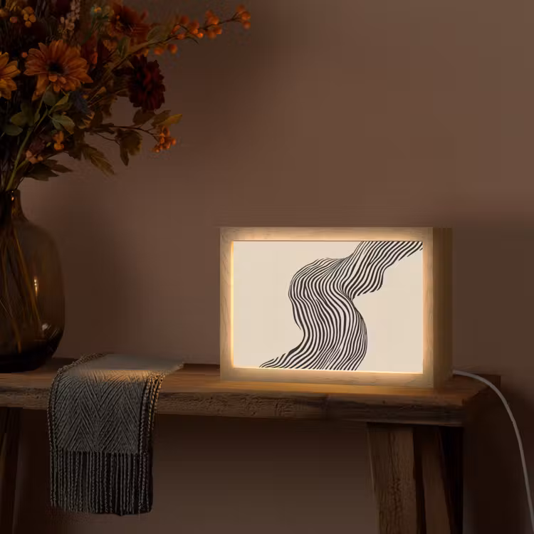 Golvend - Lijnen - Abstract - Silhouet Light Box met kabel (Tafellamp) klein -sfeer4