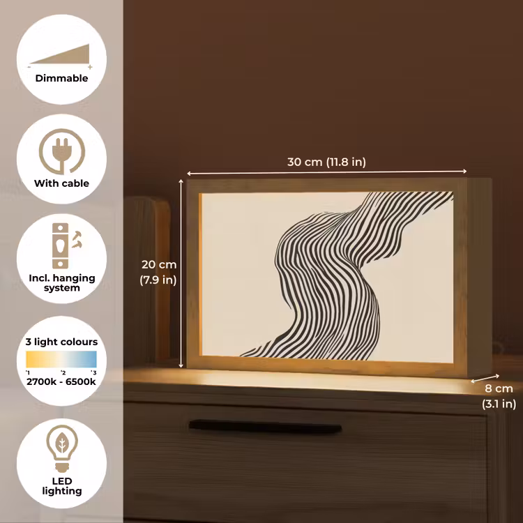Golvend - Lijnen - Abstract - Silhouet Light Box met kabel (Tafellamp) klein -USP_EN