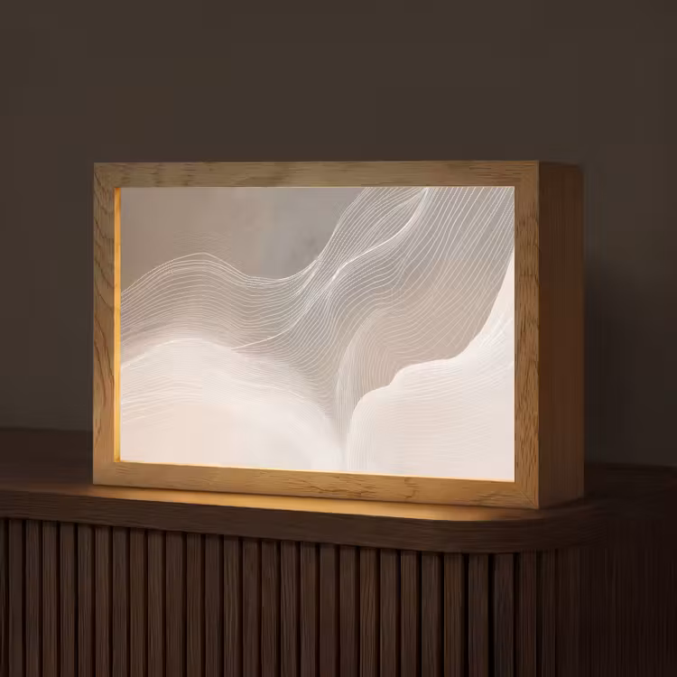 Golvende lijnen - Luchtstromen - Harmonieus Light Box met kabel (Tafellamp) klein -z3d_website