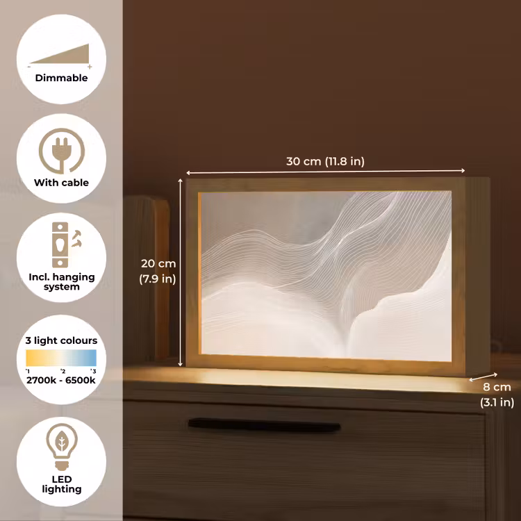 Golvende lijnen - Luchtstromen - Harmonieus Light Box met kabel (Tafellamp) klein -USP_EN