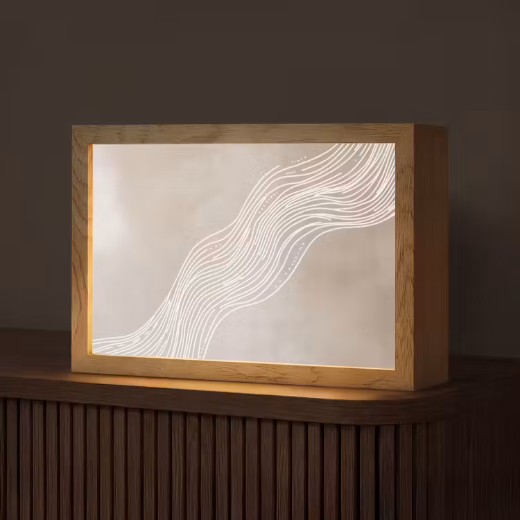 Golvende lijnen - Vloeiend - Zandkleurig Light Box met kabel (Tafellamp) klein -z3d_website