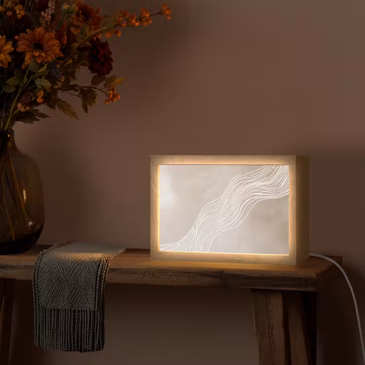 Golvende lijnen - Vloeiend - Zandkleurig Light Box met kabel (Tafellamp) klein -sfeer4