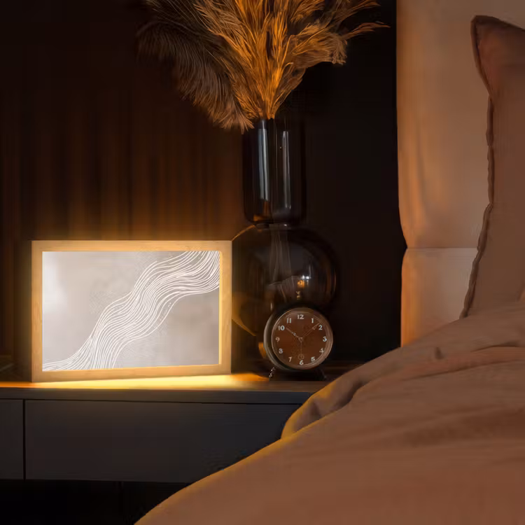Golvende lijnen - Vloeiend - Zandkleurig Light Box met kabel (Tafellamp) klein -sfeer1