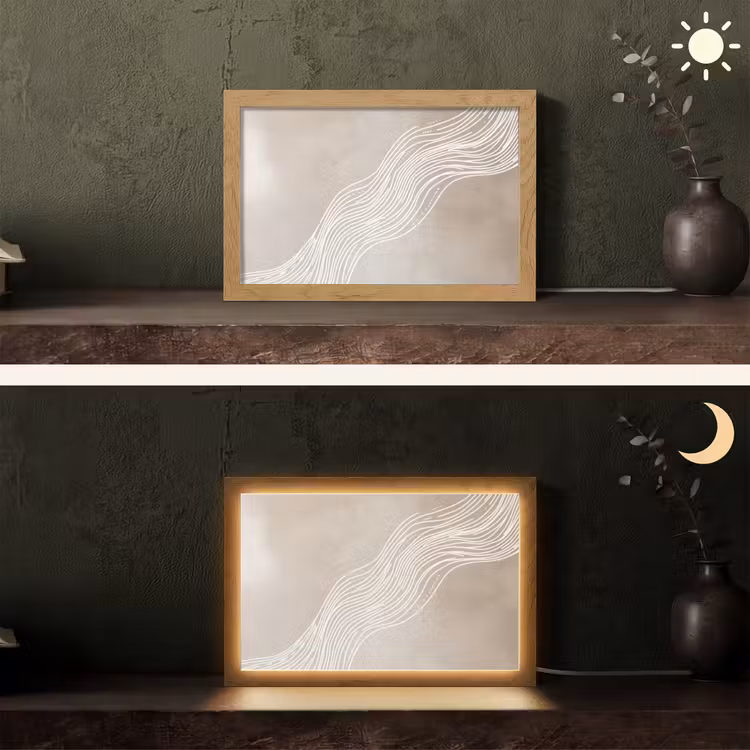 Golvende lijnen - Vloeiend - Zandkleurig Light Box met kabel (Tafellamp) klein -sfeer3