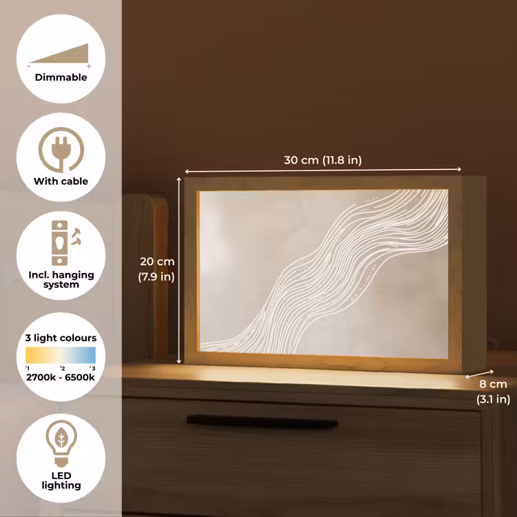 Golvende lijnen - Vloeiend - Zandkleurig Light Box met kabel (Tafellamp) klein -USP_EN