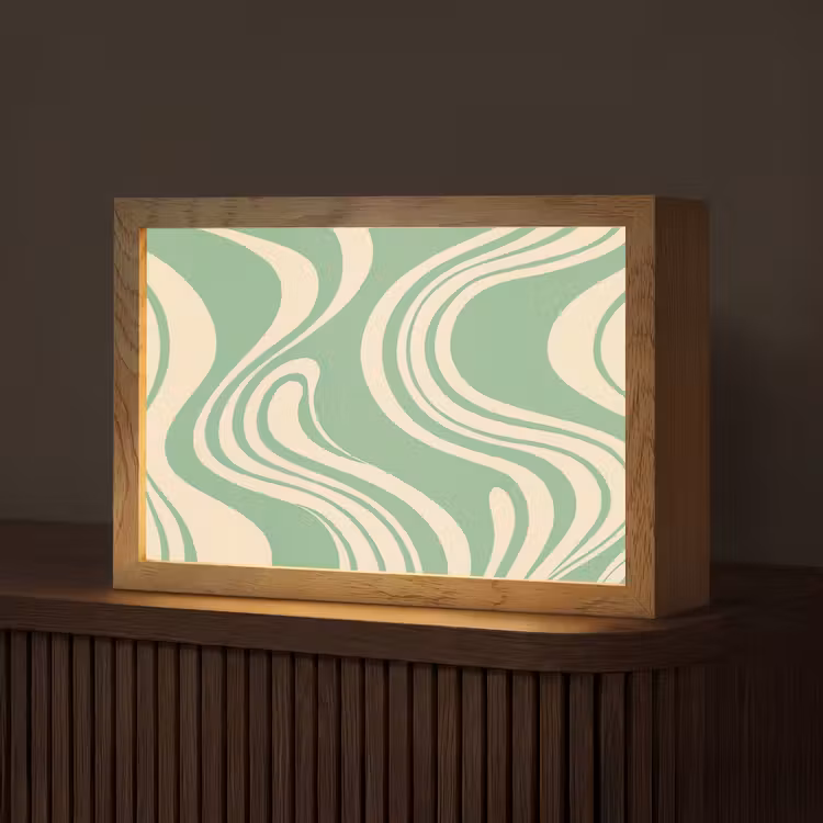 Golvende lijnen - Mintgroen - Dansende vormen Light Box met kabel (Tafellamp) klein -z3d_website