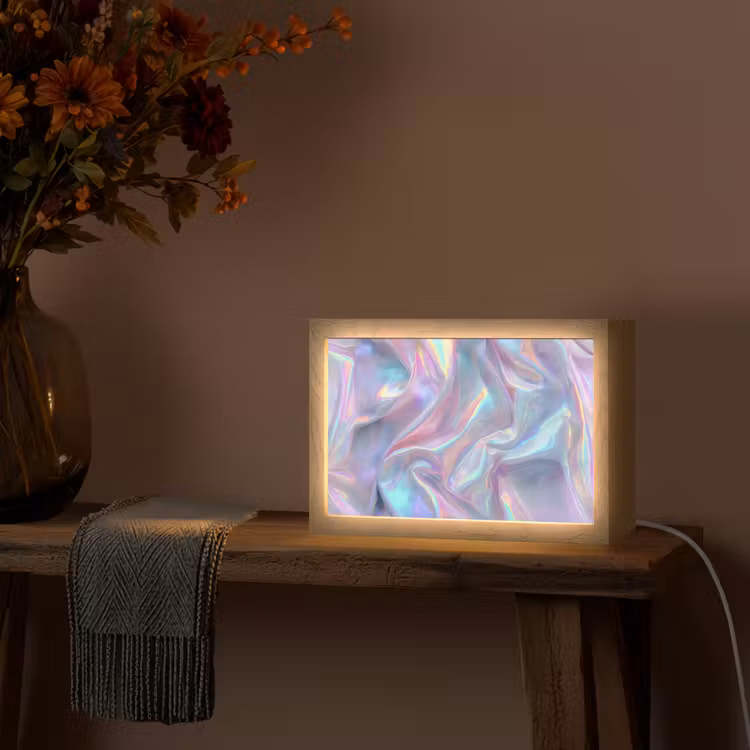 Golvend - Pasteltinten - Glanzend - Stof Light Box met kabel (Tafellamp) klein -sfeer4