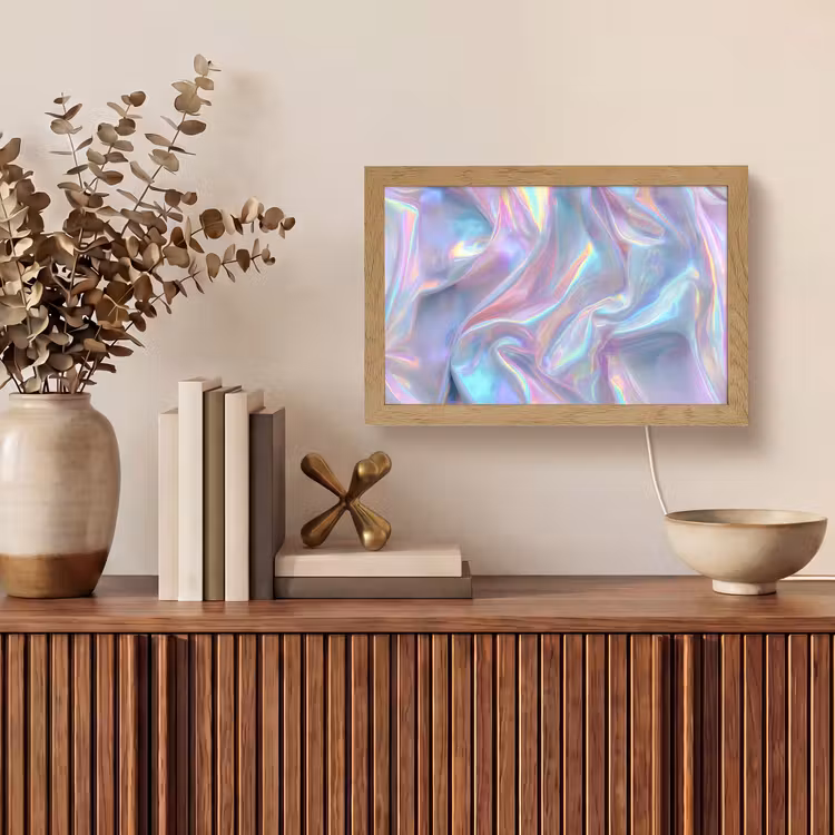 Golvend - Pasteltinten - Glanzend - Stof Light Box met kabel (Tafellamp) klein -sfeer2