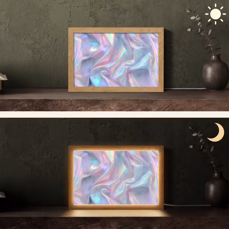Golvend - Pasteltinten - Glanzend - Stof Light Box met kabel (Tafellamp) klein -sfeer3
