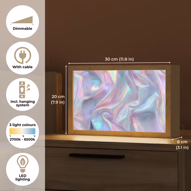 Golvend - Pasteltinten - Glanzend - Stof Light Box met kabel (Tafellamp) klein -USP_EN